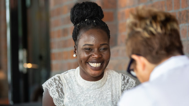 AFLW player Akec Makur Chuot at Platform 28