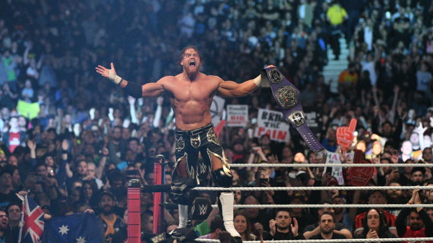 Moment of the night: Melbourne-born Buddy Murphy won the WWE Cruiserweight title in front of his home crowd.