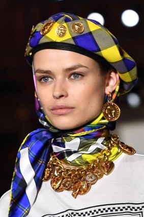 Inspiring millinery trends ... a model in the Versace winter 2018 in February.