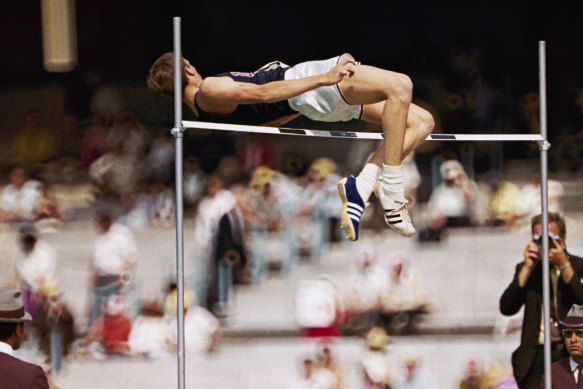 Dick Fosbury’s famous leap in Mexico City.