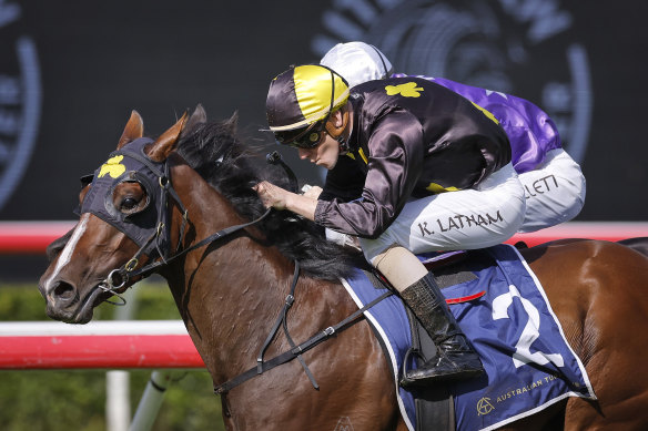 Keagan Latham wins on Owen County at Randwick on Saturday.