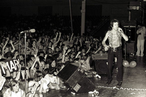 AC/DC performing at the Hordern Pavilion in Sydney on December 12, 1976.