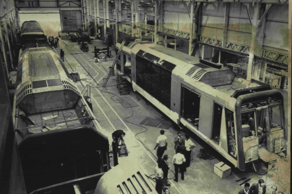 Tangaras under construction in Newcastle, 1987. The state government has pledged to build their replacements in NSW.