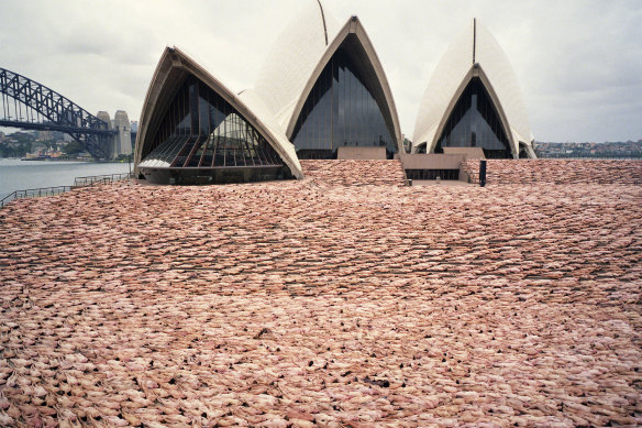 About 5200 Sydneysiders bared it all in Tunick’s installation on the steps of the Opera House in 2010 in partnership with Mardi Gras.