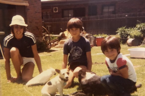 Mark Brandi, right, with two of his brothers in Stawell in the 1980s.