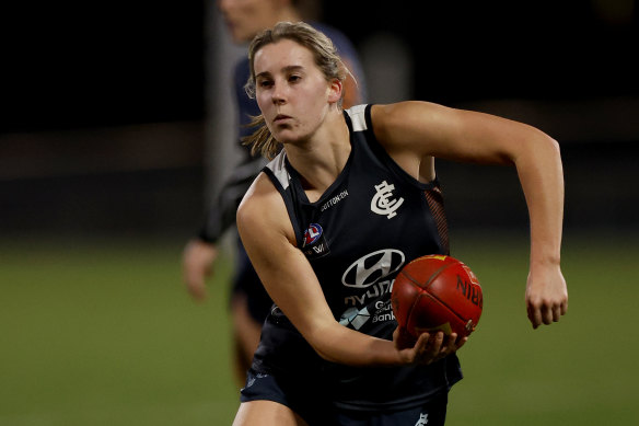 Carlton young gun Mimi Hill at training last month.