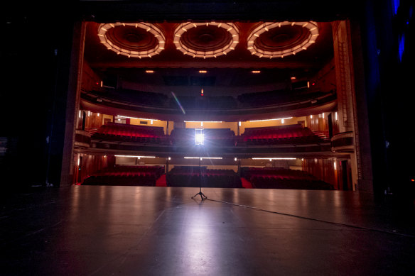 An empty Her Majesty’s Theatre in Melbourne.  The performing arts are among the many industries that may be permanently damaged by lockdowns.