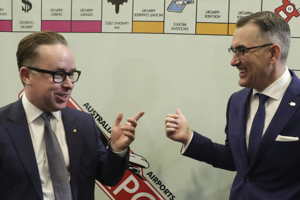 Qantas chief Alan Joyce (left) and Virgin Australia CEO Paul Scurrah pictured last year in friendlier times. 