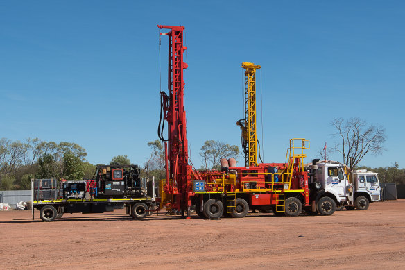 Gas exploration drills parked near the roadhouse at Daly Waters in the Northern Territory.