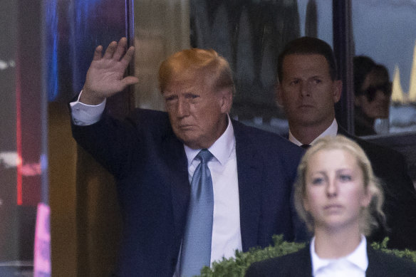 Former president Donald Trump arrives at Trump Tower in New York.
