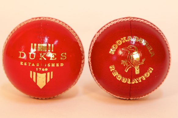 The Dukes and Kookaburra cricket balls.