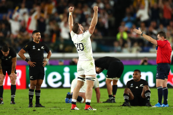 England's Mark Wilson celebrates his side's shock semi-final win over the All Blacks at last year's Rugby World Cup in Japan.