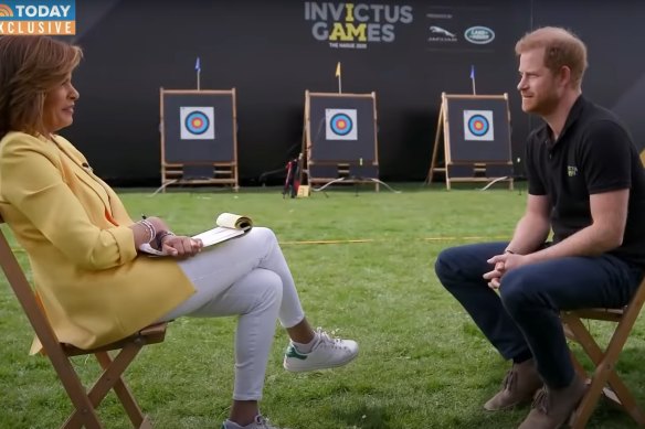 Prince Harry being interviewed at the Invictus Games by NBC’s Hoda Kotb.