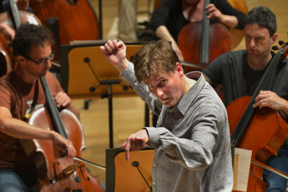 Finnish conductor Olli Mustonen rehearsing in Melbourne in 2014.