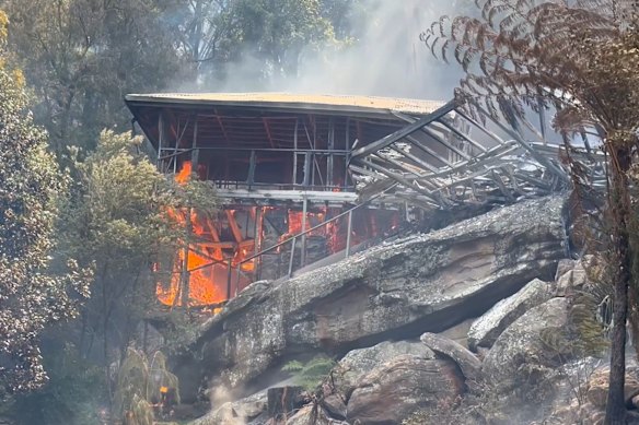 A house destroyed in the Koolewong fire on Saturday afternoon.