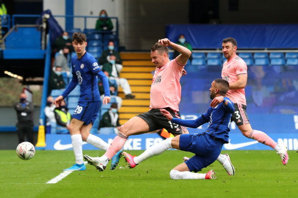 Hakim Ziyech scores for Chelsea against Sheffield Untied at Stamford Bridge on Sunday.