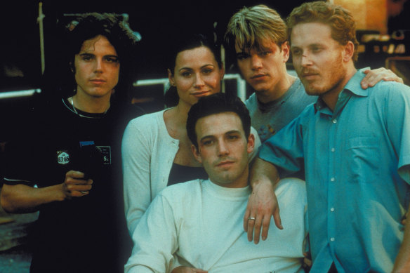 The Good Will Hunting Crew (from left): Casey Affleck, Minnie Driver, Ben Affleck, Matt Damon and Cole Hauser.  