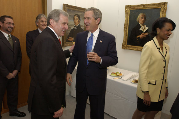 Then-US president George W. Bush with Simon Crean in Canberra in October 2003.