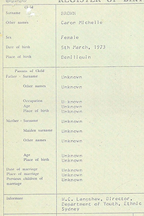Caron Brown's birth certificate has so many unknowns that some people have even thought it was a fake. 