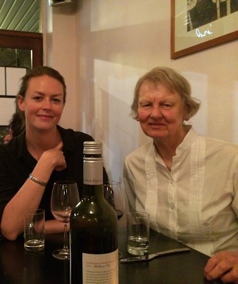Margaret Power and her daughter Hannah “imbibing at a restaurant”.