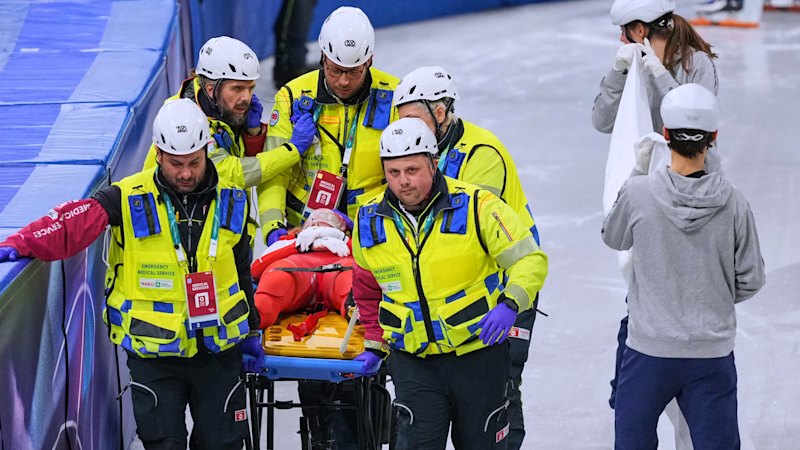 Polish speed skater stretchered off after opponent’s blade slices near her eye