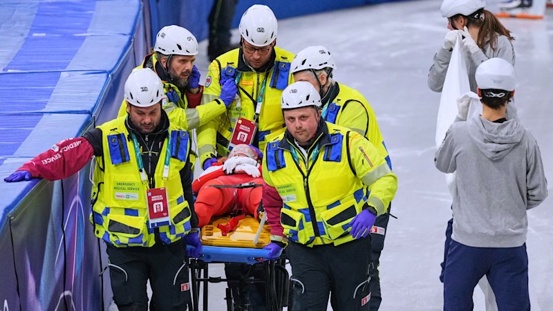 Polish speed skater stretchered off after opponent’s blade slices near her eye