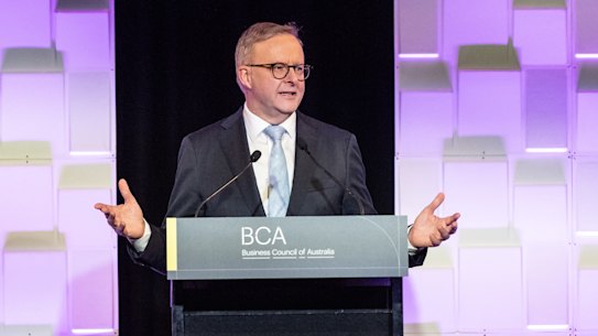 Prime Minister Anthony Albanese addresses the Business Council of Australia’s 2023 Annual Dinner.