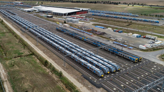 New trains at the train maintenance facility in Pakenham East.