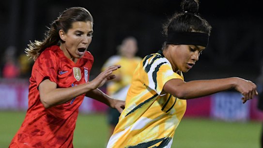 Rare talent: Mary Fowler in action during an international against the United States in April. 