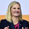 Kirsty Coventry reacts as she delivers a speech after being elected as the new IOC President.