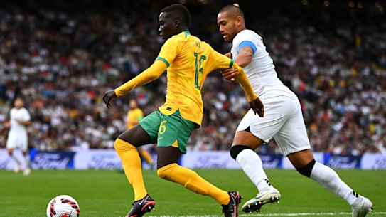 Garang Kuol impressed on debut for the Socceroos against New Zealand.