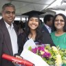 Rose Lewis with parents at her graduation from Western Sydney University.