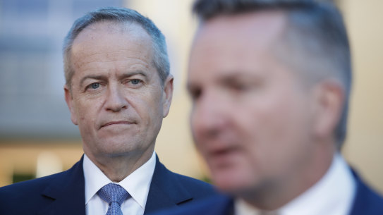 Outgoing opposition Leader Bill Shorten and shadow treasurer Chris Bowen. 