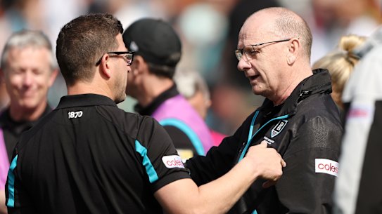 Josh Carr (left) is seen as a likely successor to Ken Hinkley at Port.
