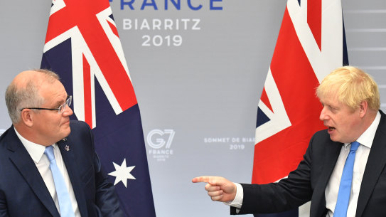 Australia's Prime Minister Scott Morrison and Britain's Prime Minister Boris Johnson met for a chat in Biarritz, France. 