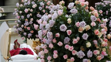 Aretha Franklin lies in her casket at the Charles H. Wright Museum of African American History in Detroit  in August.