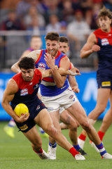 Christian Petracca and Marcus Bontempelli in action during the grand final. 