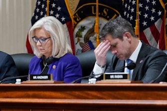 Republicans Liz Cheney and Adam Kinzinger, pictured here sitting on the House select committee investigating the January 6 attacks, say the censure motion will not silence them. 