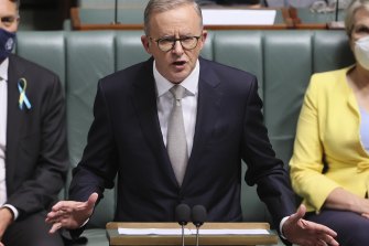Anthony  Albanese delivers the budget reply speech on Thursday.