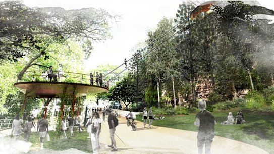 Images of the proposed zipline over the Brisbane River.