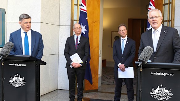 Secretary of the Department of Health Professor Brendan Murphy, Chief Medical Officer Professor Paul Kelly, Health Minister Greg Hunt and Prime Minister Scott Morrison announced the changes on Thursday.