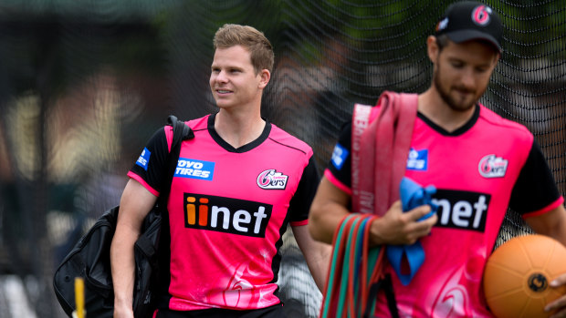 Keeping his eye in: Smith at training with the Sydney Sixers last week.