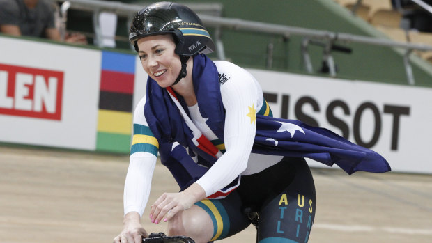 Kaarle McCulloch celebrates after winning the team sprint final with Stephanie Morton at the world championships.