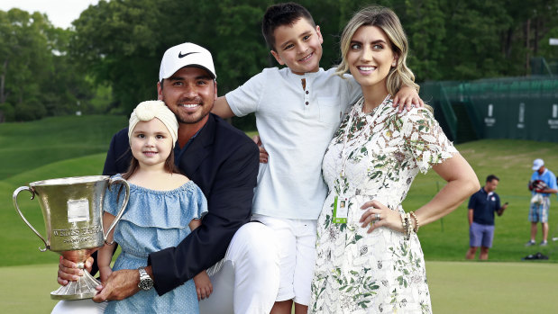 Jason Day with his wife Ellie and two of his three children, Lucy and Dash, at the Wells Fargo event last year.