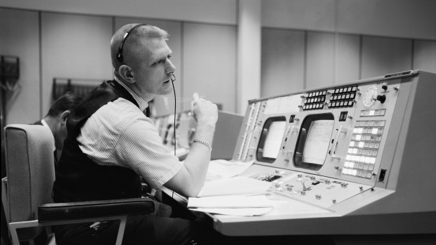 Gene Kranz, flight director, in the control room during the Gemini program in 1965. 