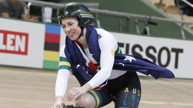 Kaarle McCulloch celebrates after winning the team sprint final with Stephanie Morton at the world championships last year.