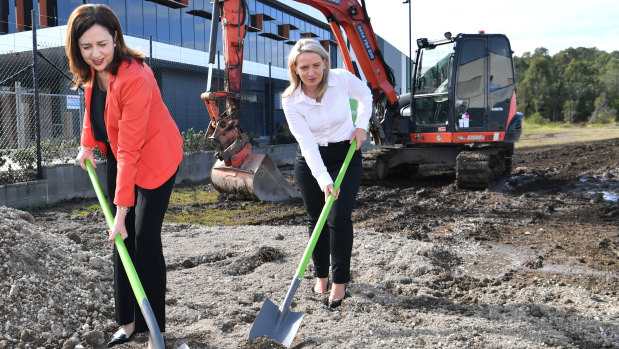 Premier Annastacia Palaszczuk and State Development Minister Kate Jones at the Lytton site of the new Amazon warehouse.