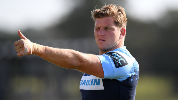 On the mark: NSW hooker Damien Fitzpatrick is looking to get the thumbs up on his line-out delivery this Saturday.