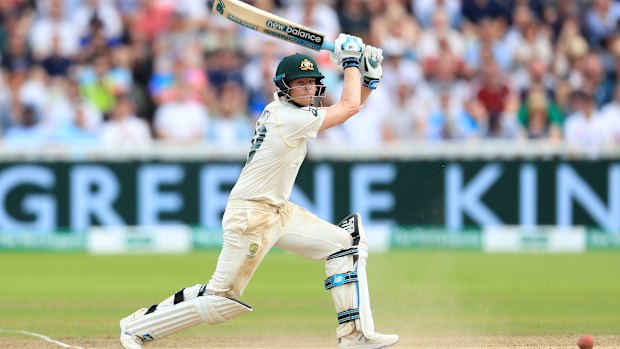 Twitchy genius: Steve Smith in full flight at Edgbaston.