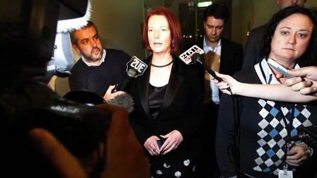 Then deputy prime minister Julia Gillard makes her way back to her Parliament House office after a meeting with then PM Kevin Rudd on June 23, 2010.